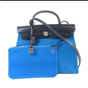 HERMES PHW Herbag 2 Way Shoulder Handbag Canvas BlueHERMES
